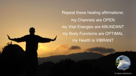 photo of mark doing qigong in desert with affirmations