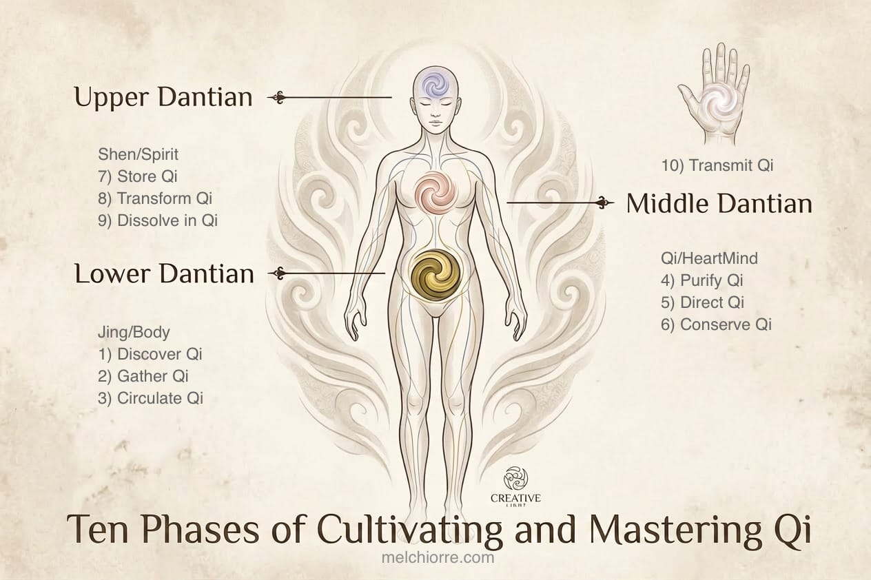 Ten Phases of Cultivating and Mastering Qi Illustration